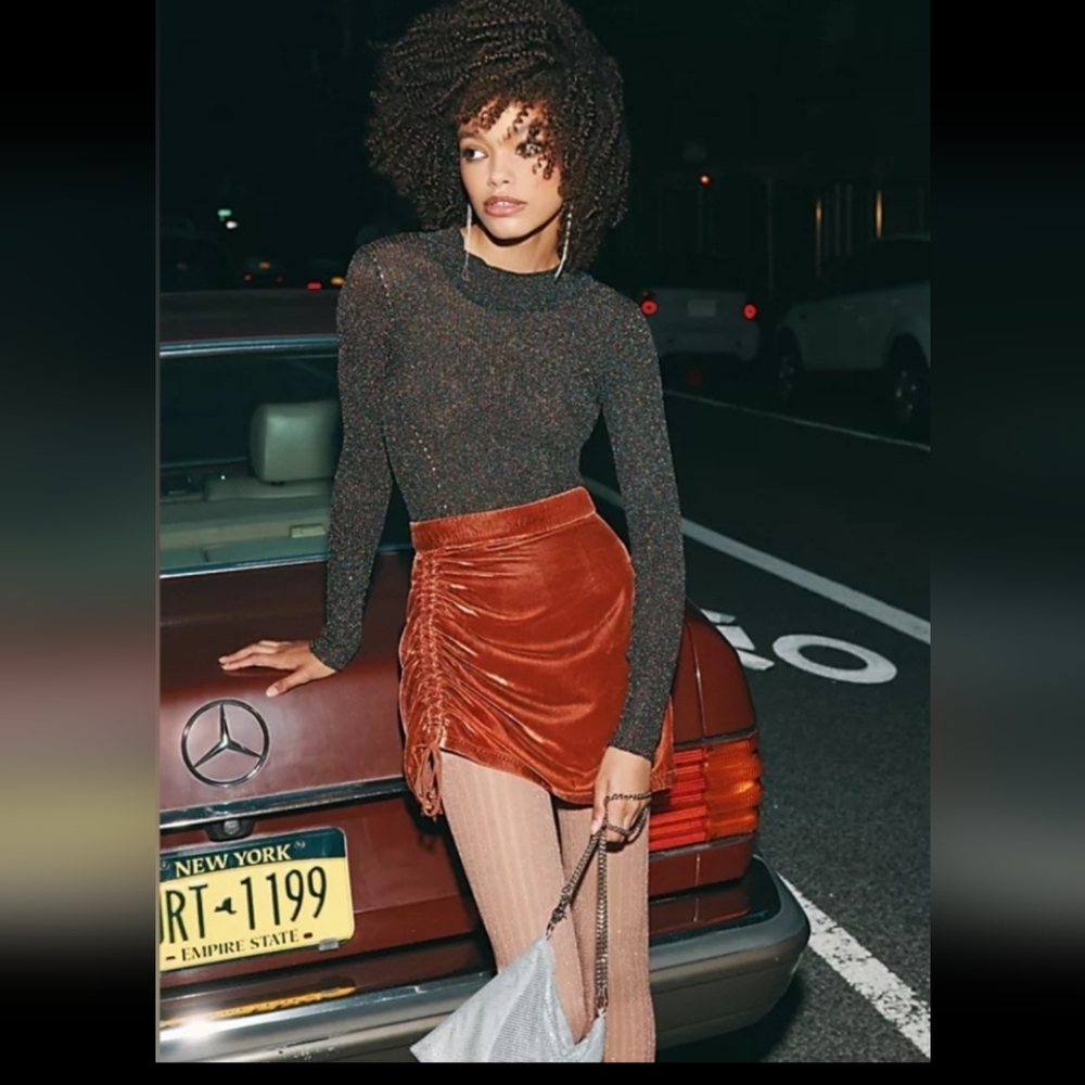 Free People Mustard Brown Velvet Skirt